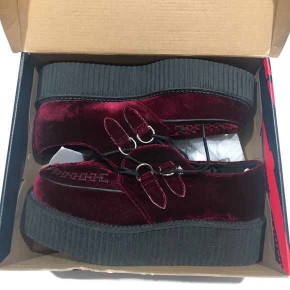 T.U.K BURGUNDY SUEDE PLATFORM CREEPER SHOES SZ 10 - Picture 2 of 5